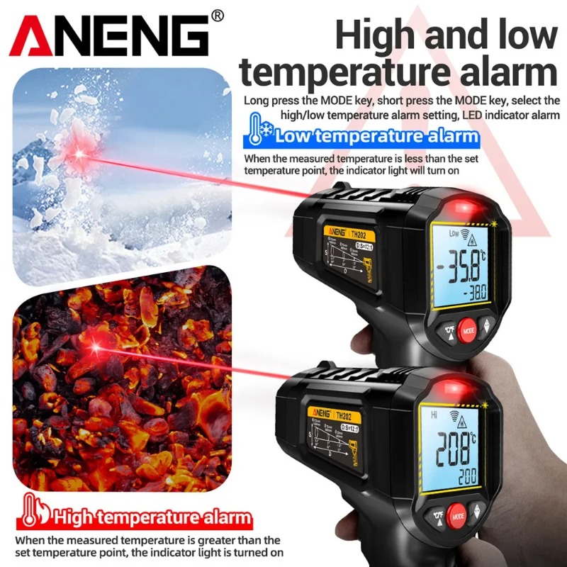 Industrial Laser Thermometer Gun - Termômetro Infravermelho Sem Contato ANENG TH202,
