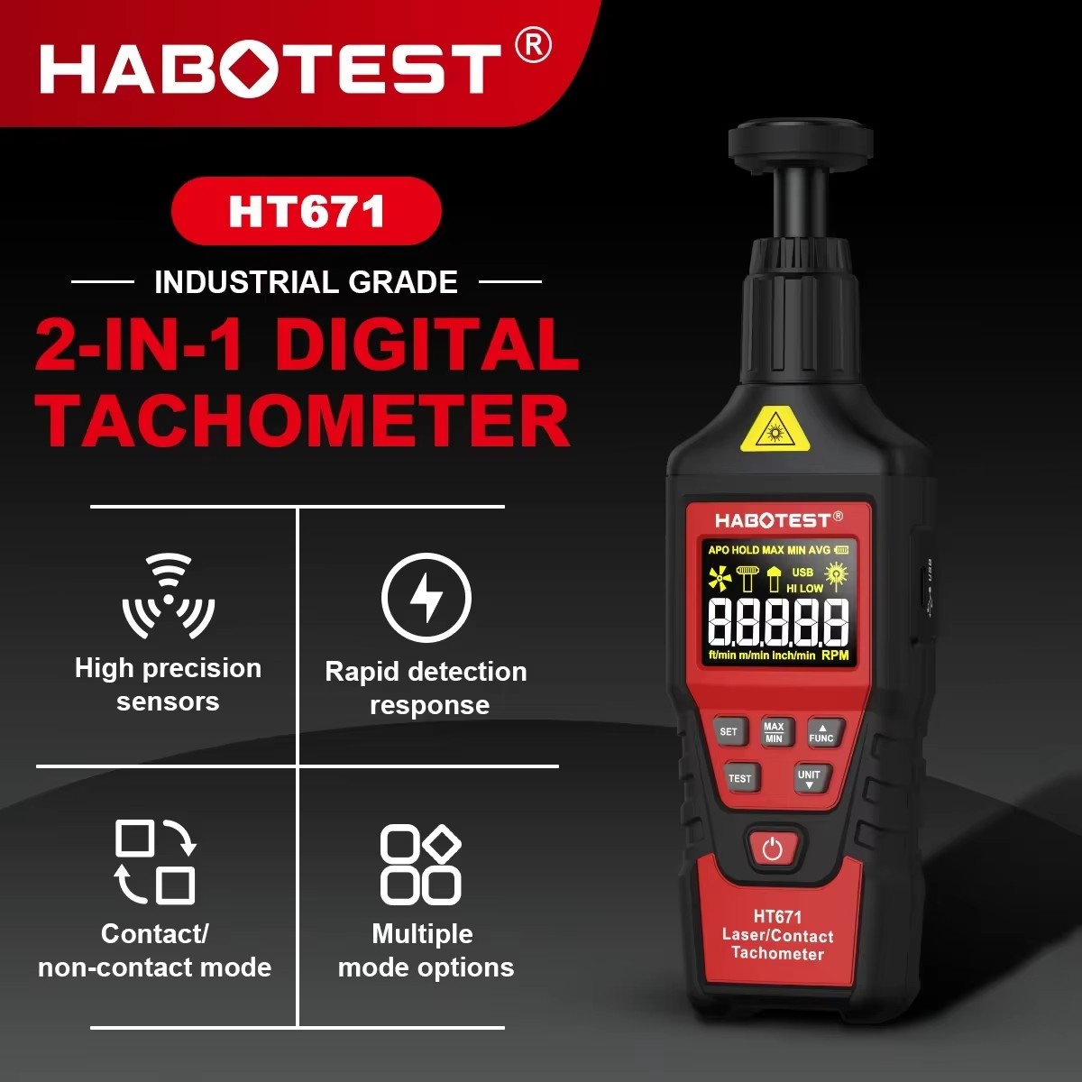 Tacômetro Digital 2 em 1 HABOT - Industrial Laser Tachometer avaliação e preço